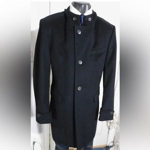 HUGO BOSS SINTRAX CASHMERE SIZE 38R BLACK 4 BUTTON OVER COAT